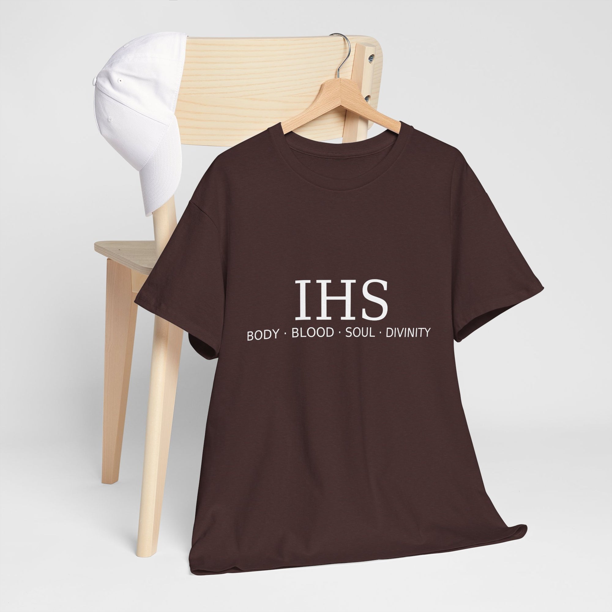 Unisex Tee with IHS Body Blood Soul Divinity Design