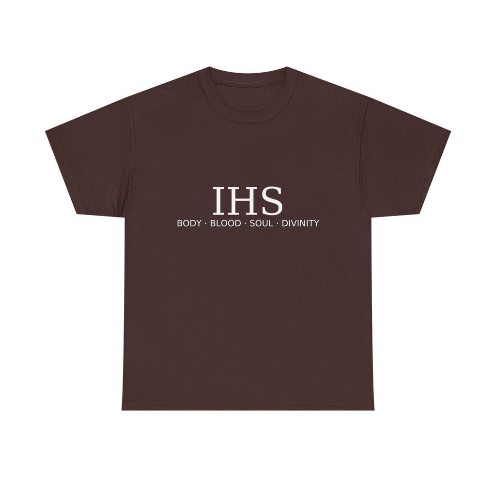 Unisex Tee with IHS Body Blood Soul Divinity Design