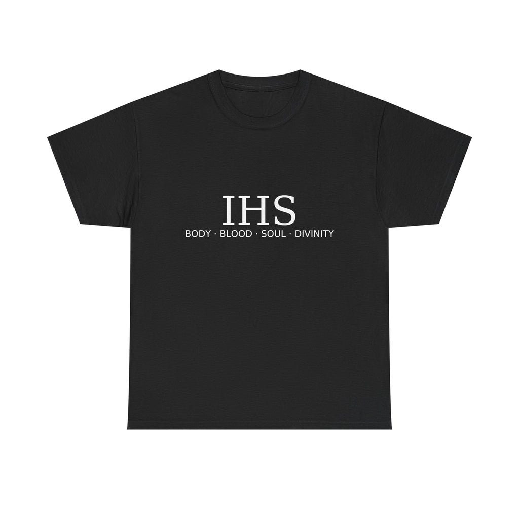 Unisex Tee with IHS Body Blood Soul Divinity Design