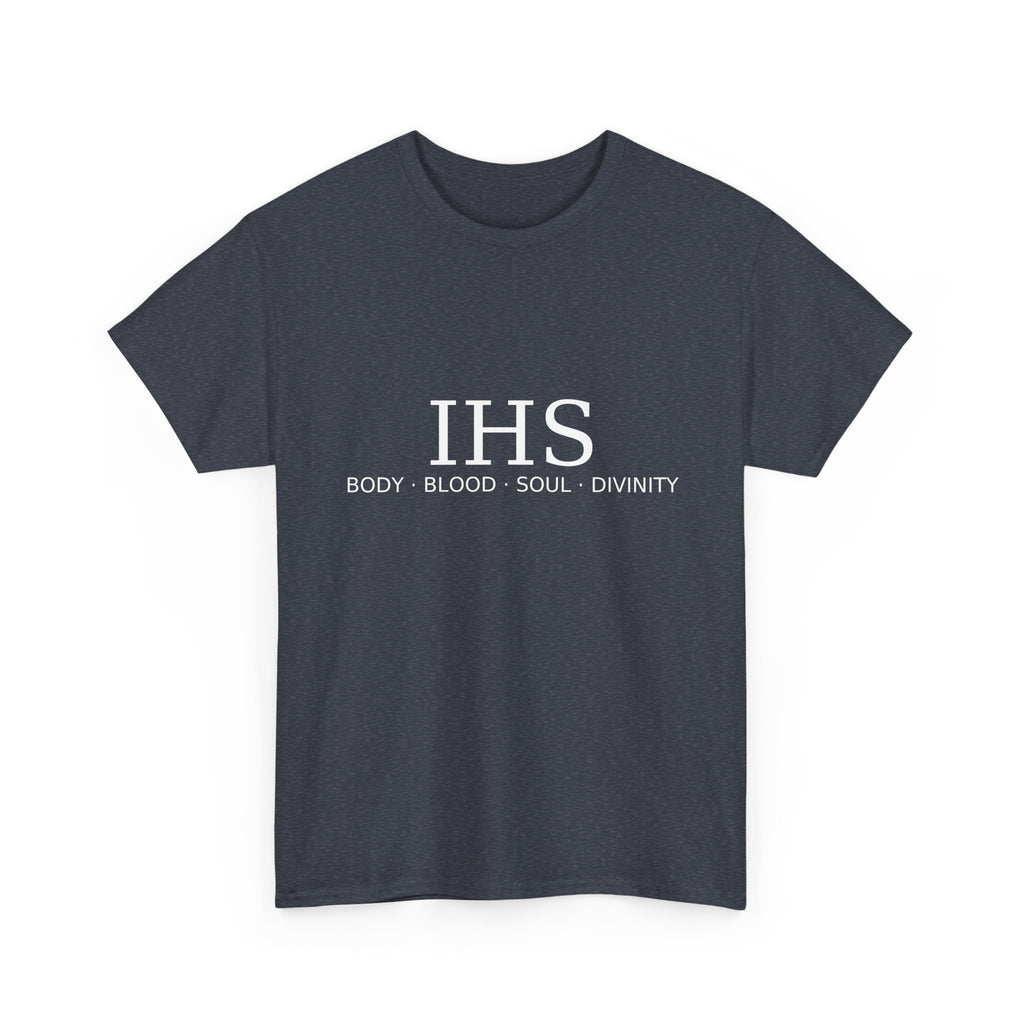 Unisex Tee with IHS Body Blood Soul Divinity Design