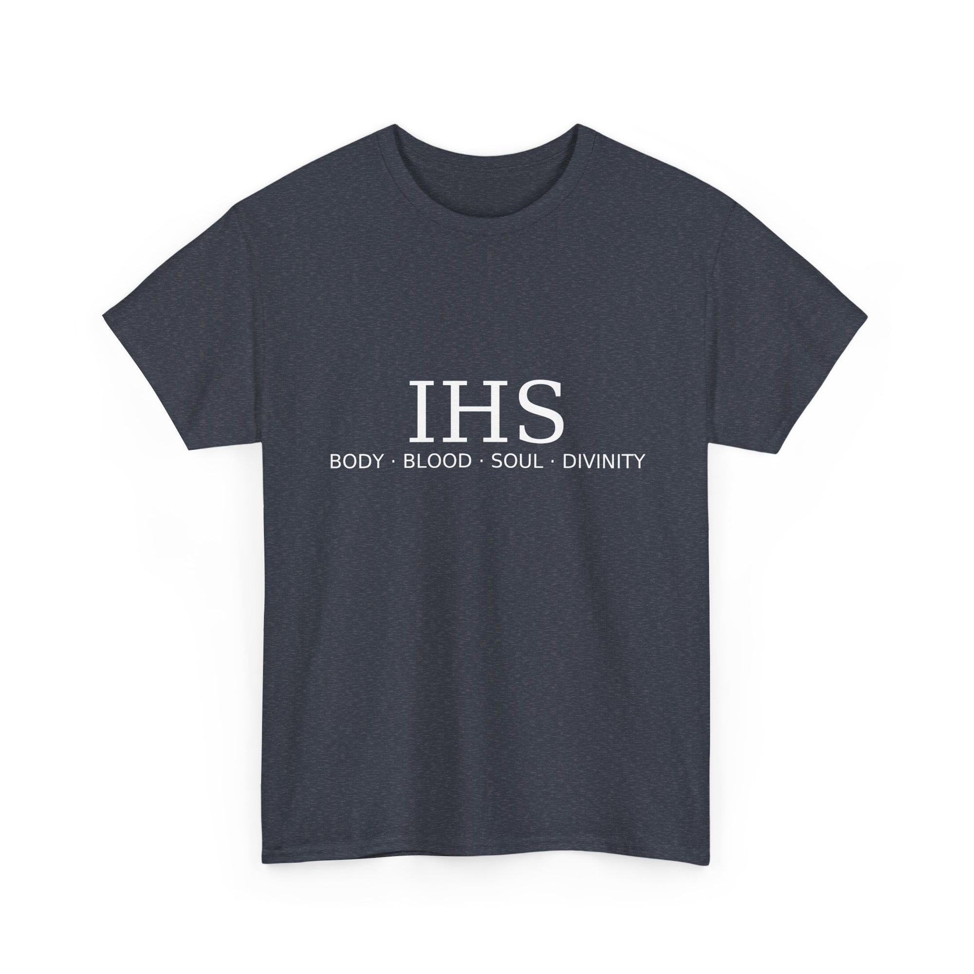 Unisex Tee with IHS Body Blood Soul Divinity Design
