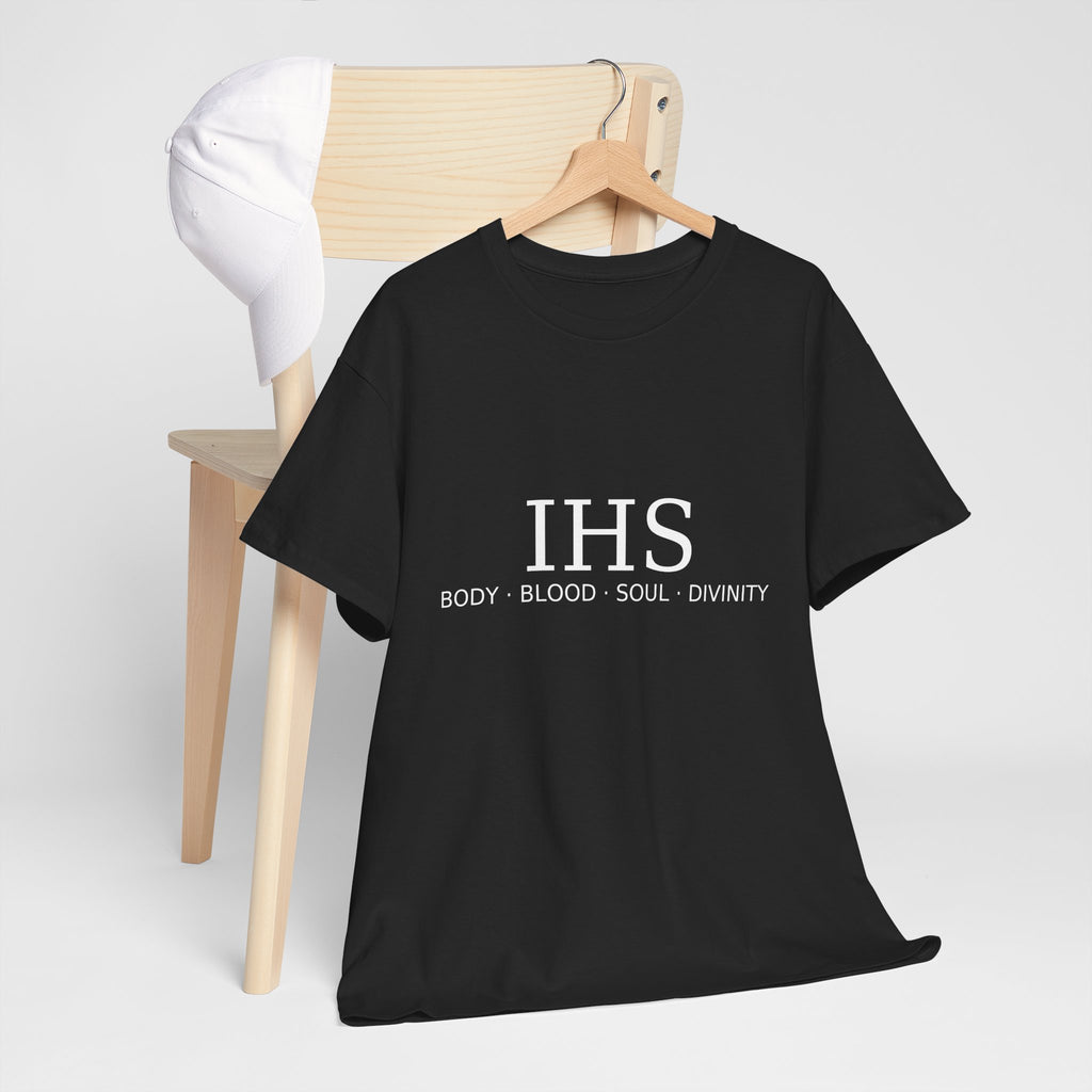Unisex Tee with IHS Body Blood Soul Divinity Design