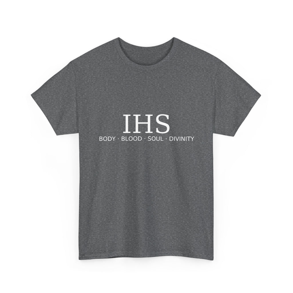 Unisex Tee with IHS Body Blood Soul Divinity Design