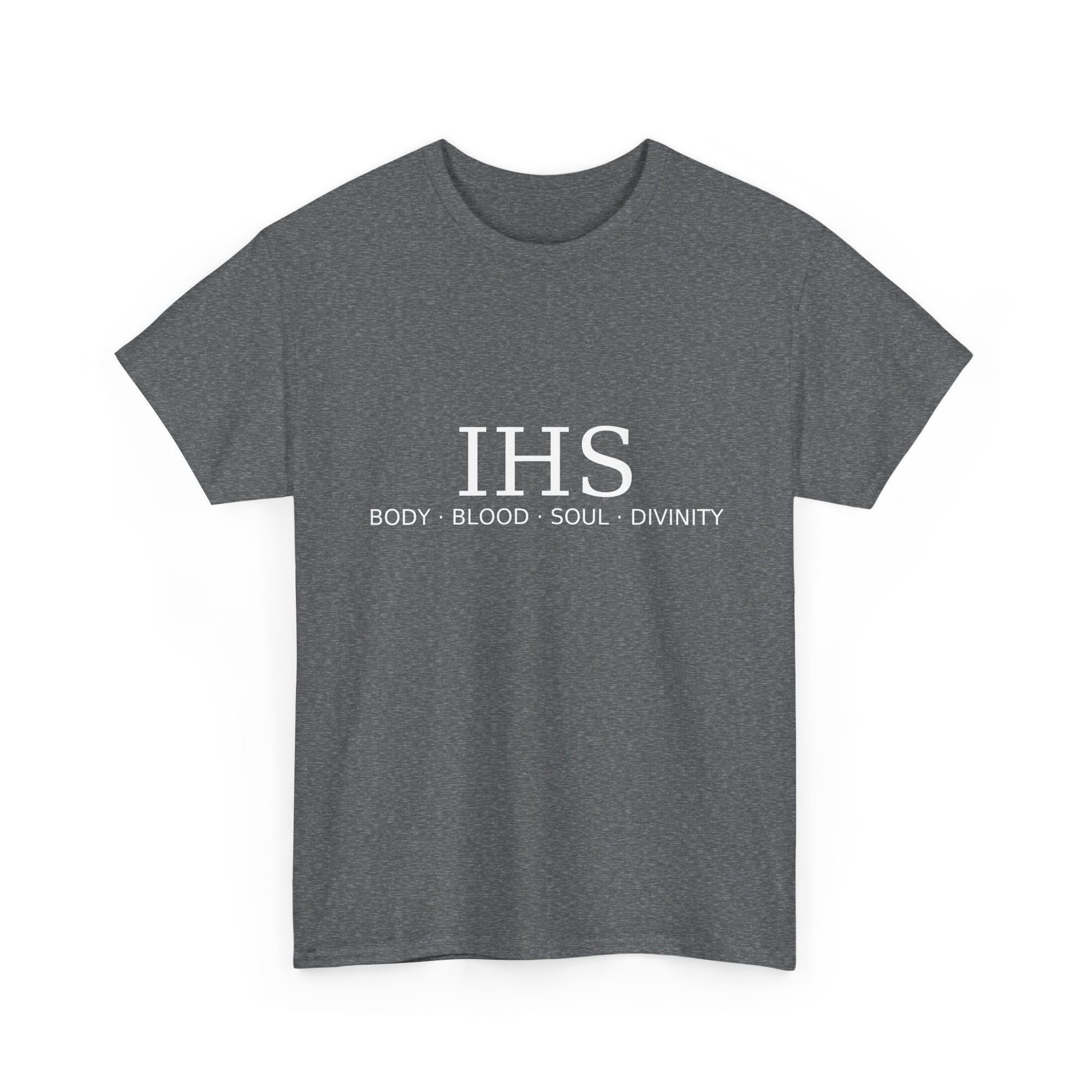 Unisex Tee with IHS Body Blood Soul Divinity Design
