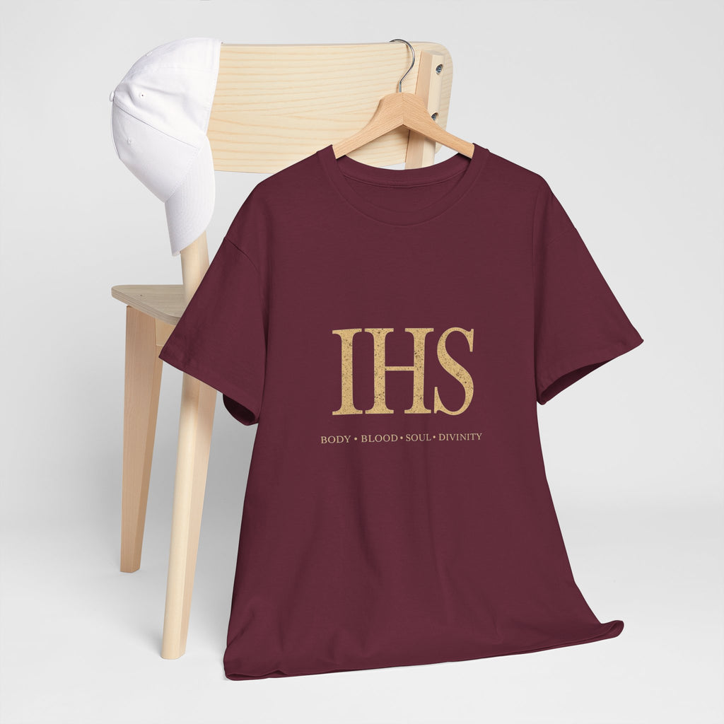 Unisex Tee with IHS Body Blood Soul Divinity Design