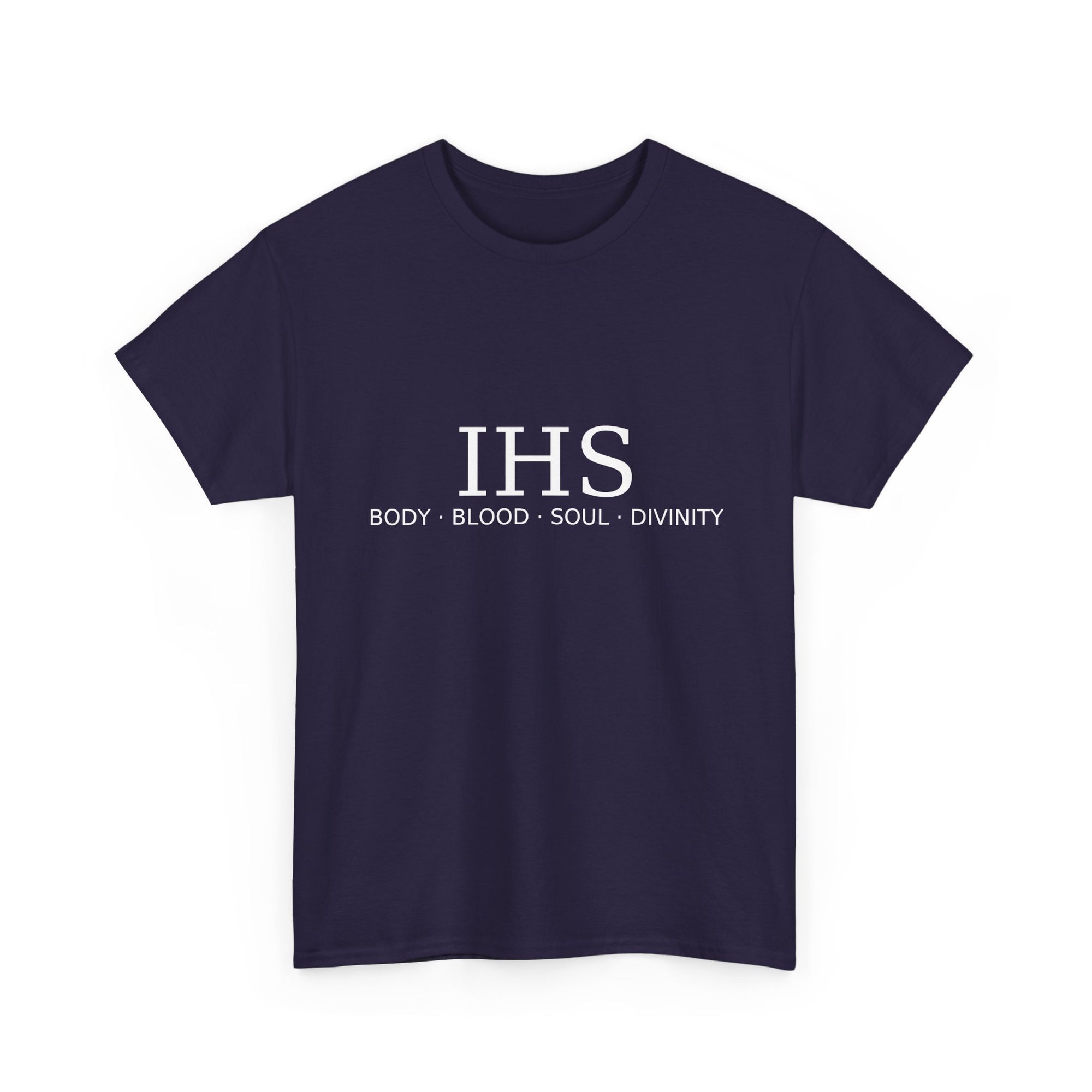 Unisex Tee with IHS Body Blood Soul Divinity Design