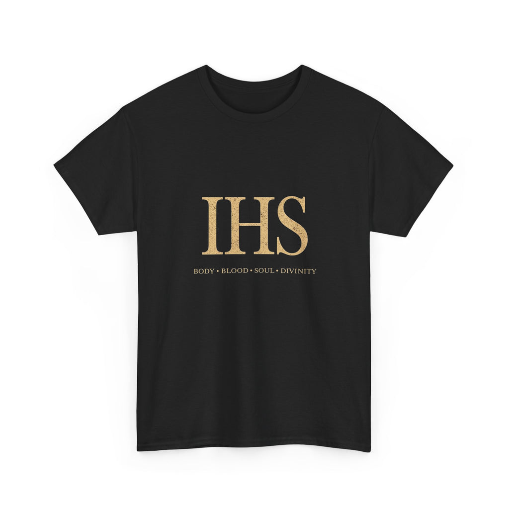 Unisex Tee with IHS Body Blood Soul Divinity Design