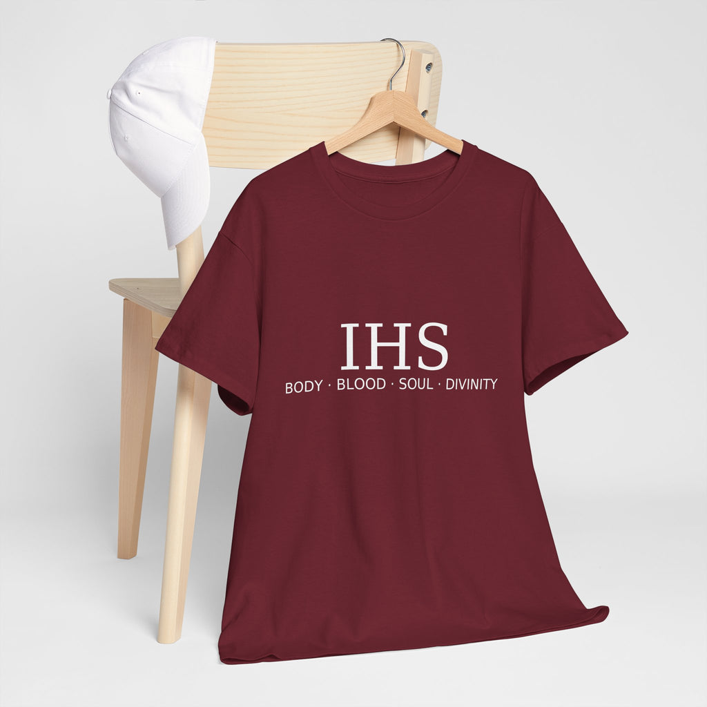 Unisex Tee with IHS Body Blood Soul Divinity Design