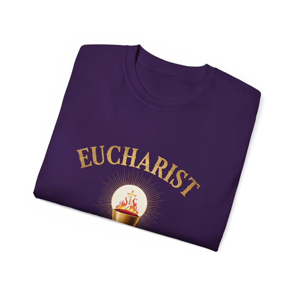 Eucharist 'Real Power' Tee — Radiant Host & Chalice Catholic T-Shirt