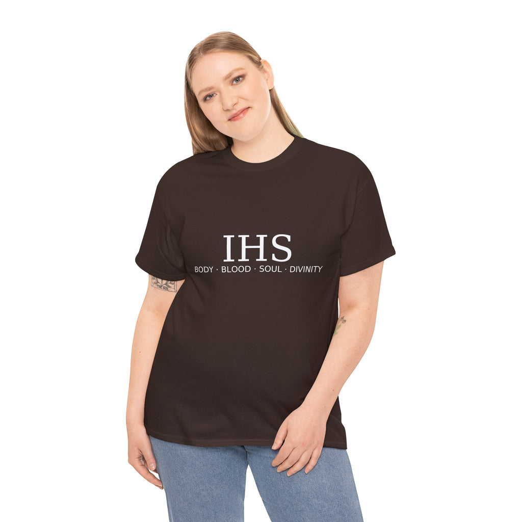 Unisex Tee with IHS Body Blood Soul Divinity Design