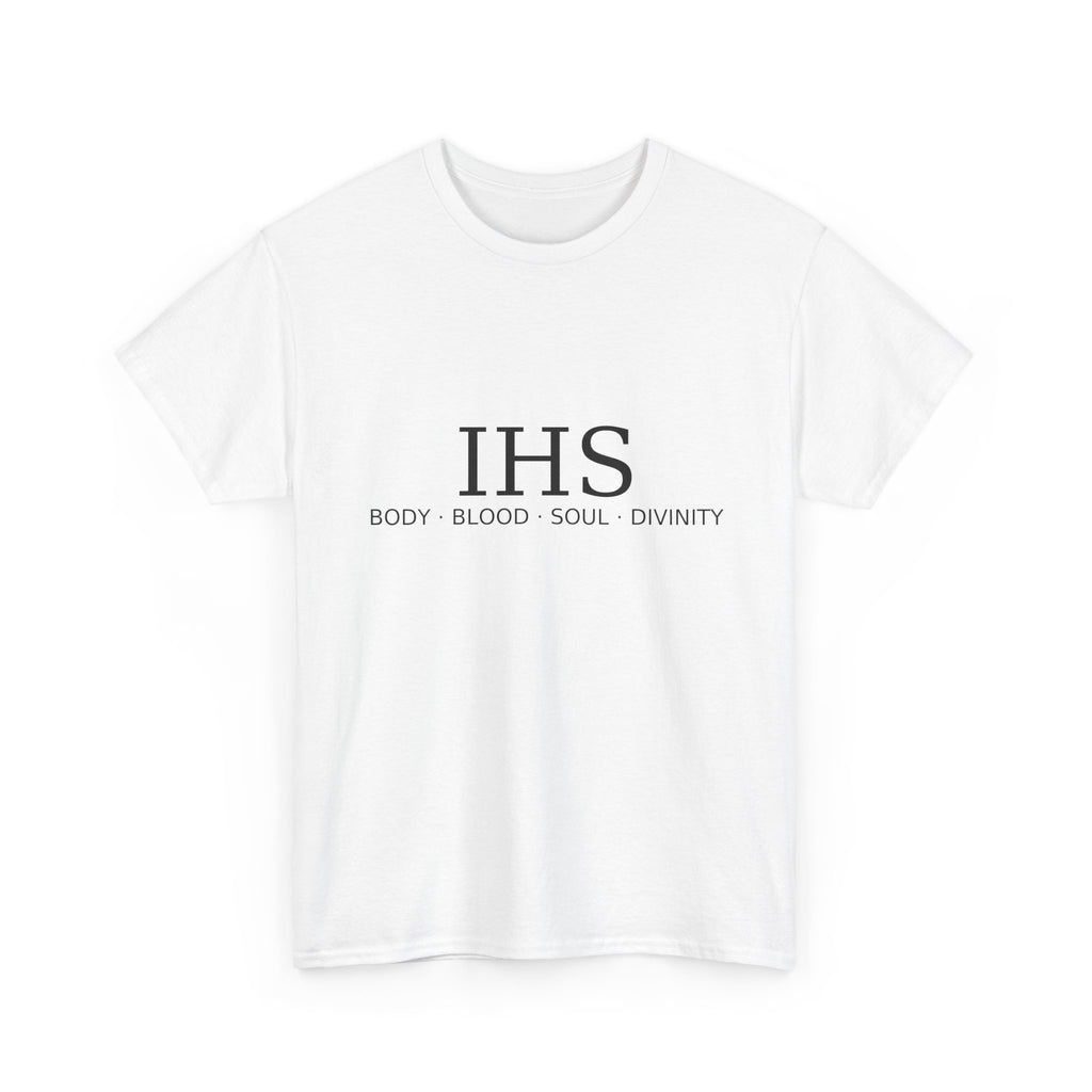 Unisex Tee with IHS Body Blood Soul Divinity Design