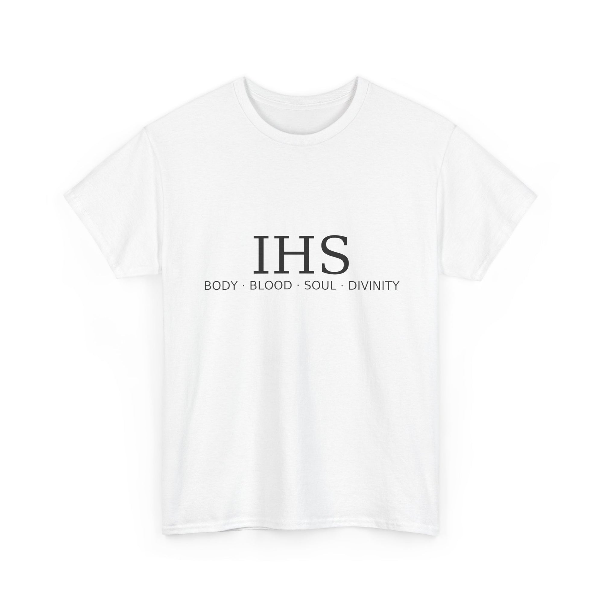 Unisex Tee with IHS Body Blood Soul Divinity Design
