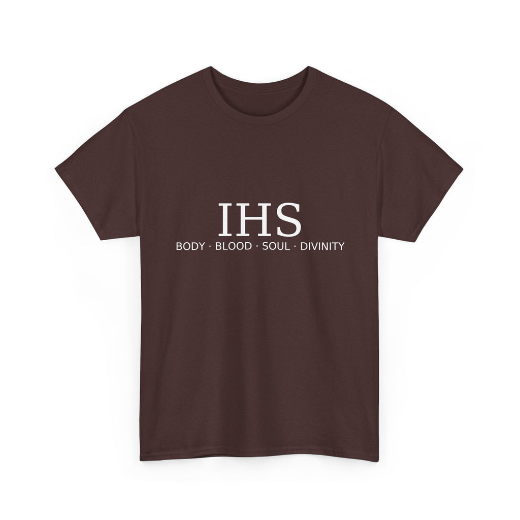 Unisex Tee with IHS Body Blood Soul Divinity Design