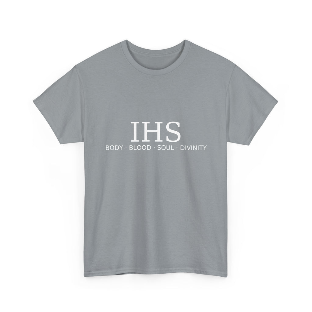 Unisex Tee with IHS Body Blood Soul Divinity Design