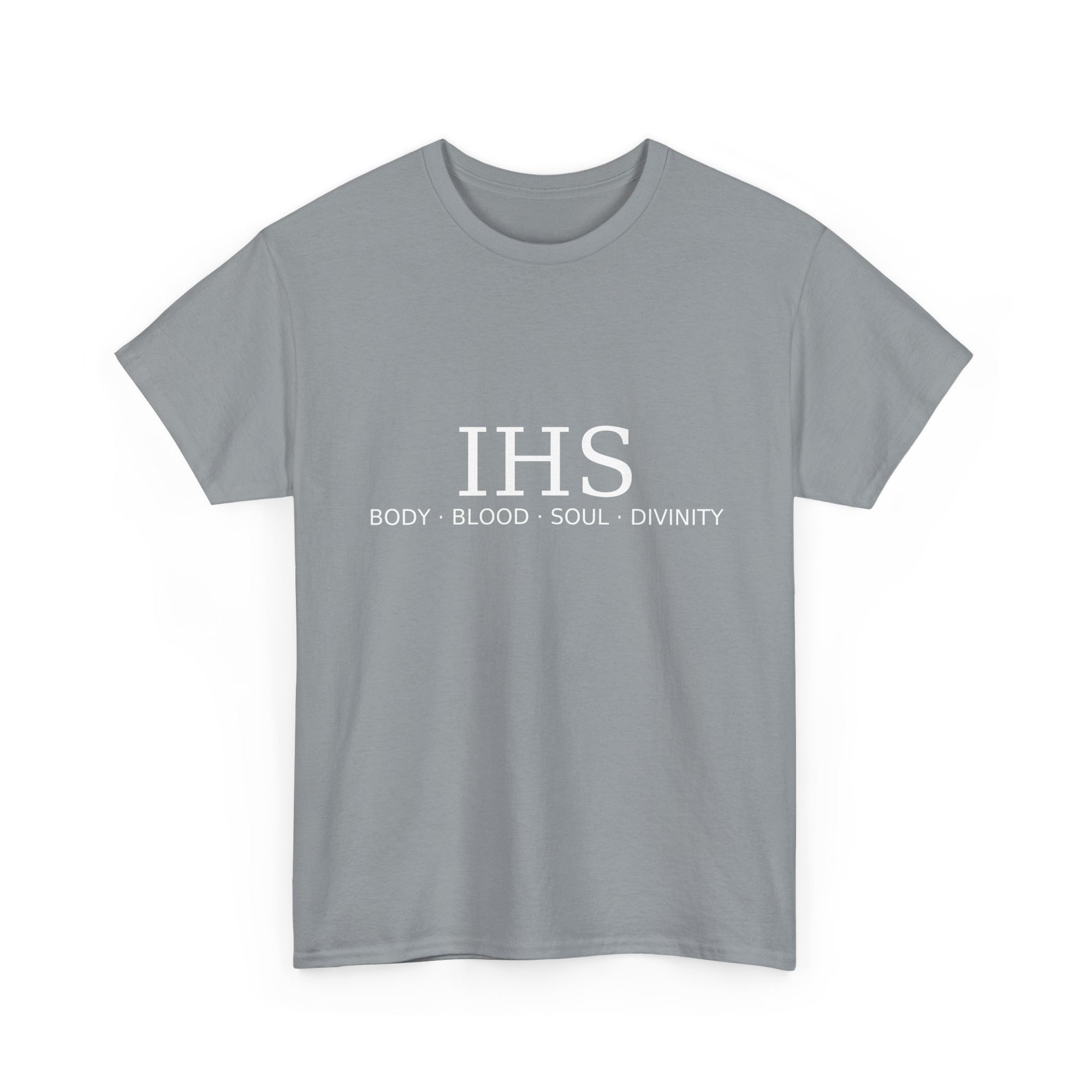 Unisex Tee with IHS Body Blood Soul Divinity Design