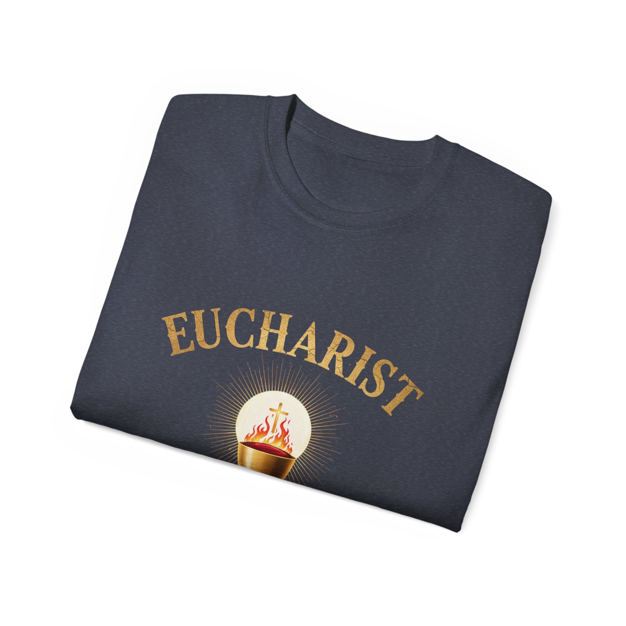 Eucharist 'Real Power' Tee — Radiant Host & Chalice Catholic T-Shirt