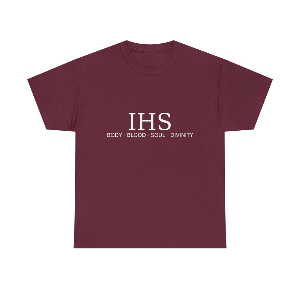 Unisex Tee with IHS Body Blood Soul Divinity Design