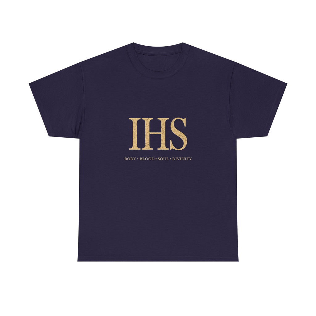 Unisex Tee with IHS Body Blood Soul Divinity Design