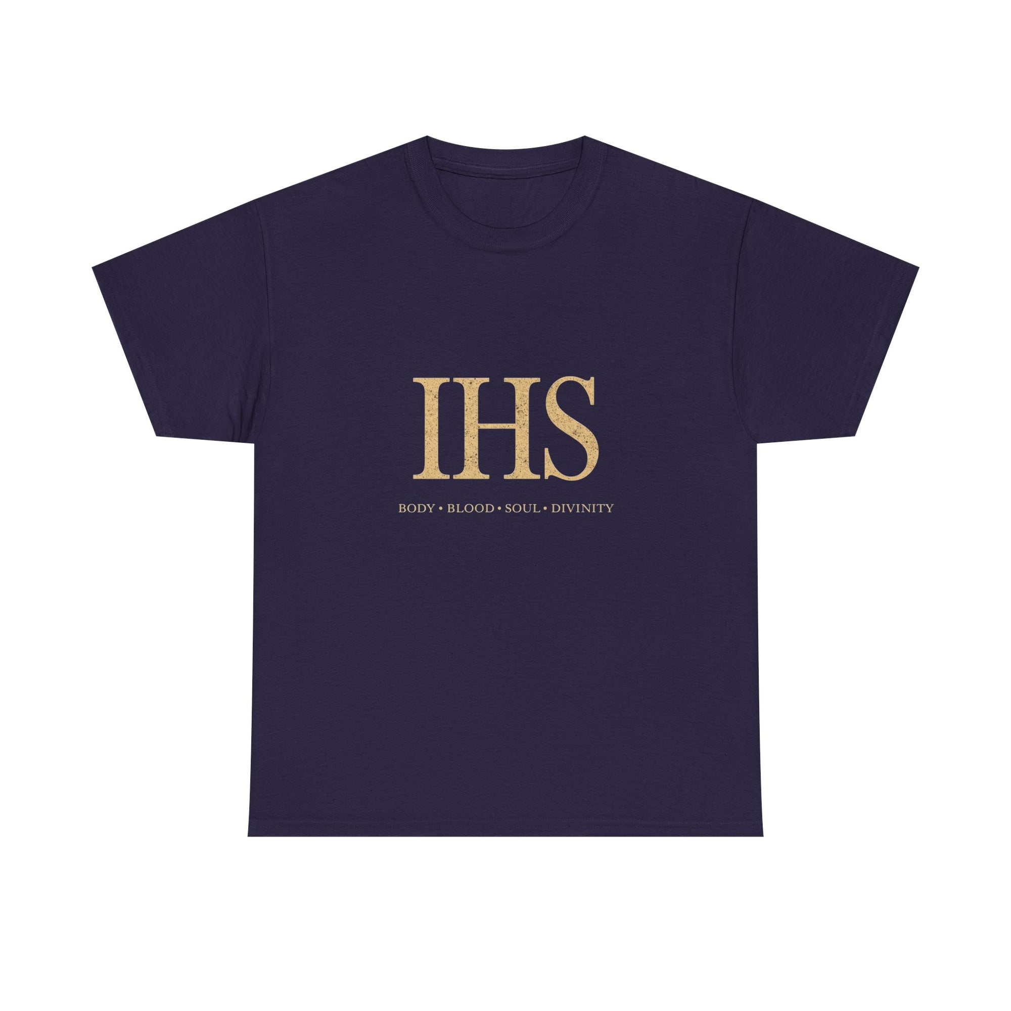 Unisex Tee with IHS Body Blood Soul Divinity Design