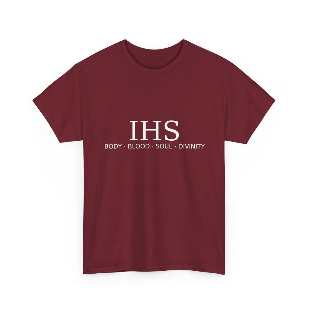 Unisex Tee with IHS Body Blood Soul Divinity Design