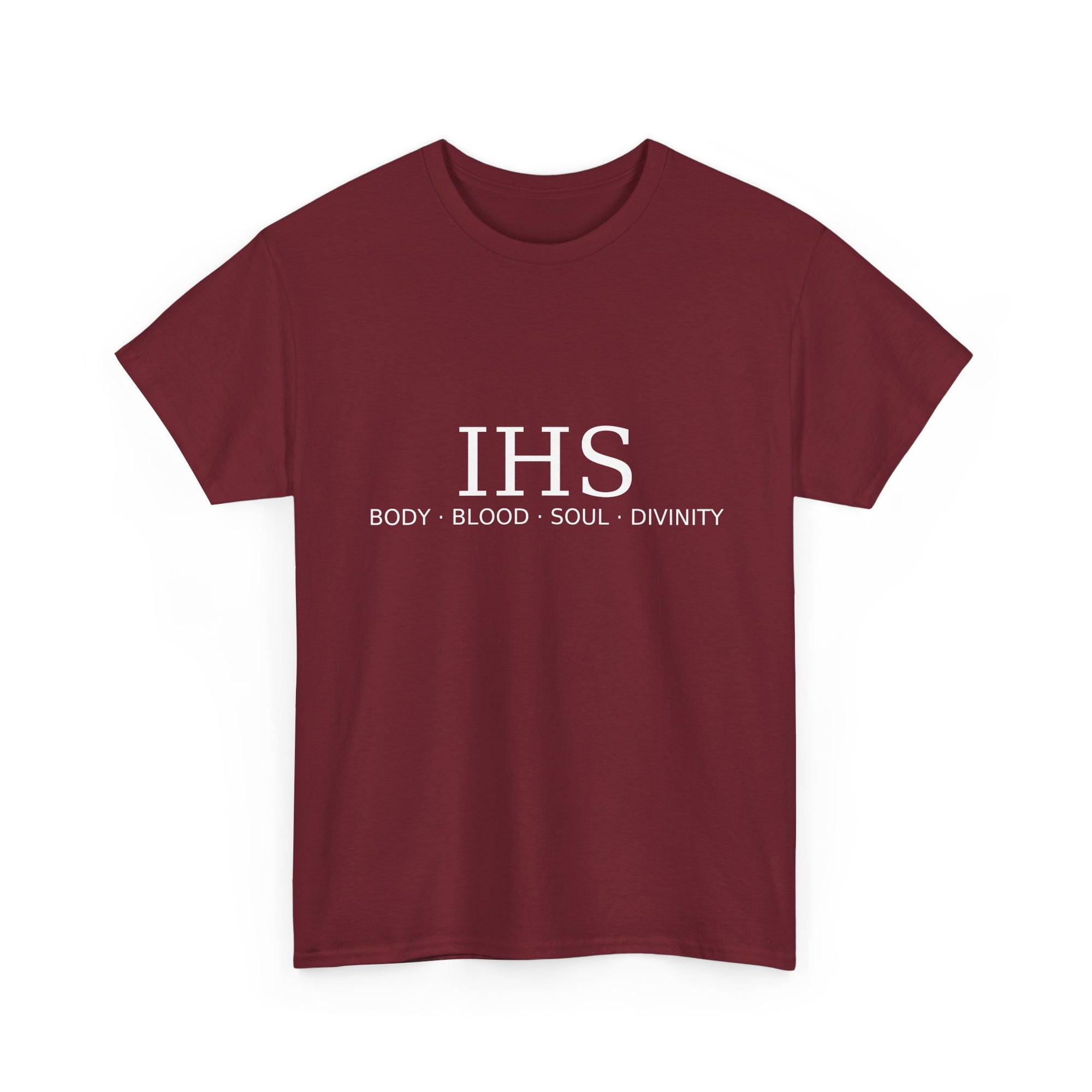 Unisex Tee with IHS Body Blood Soul Divinity Design