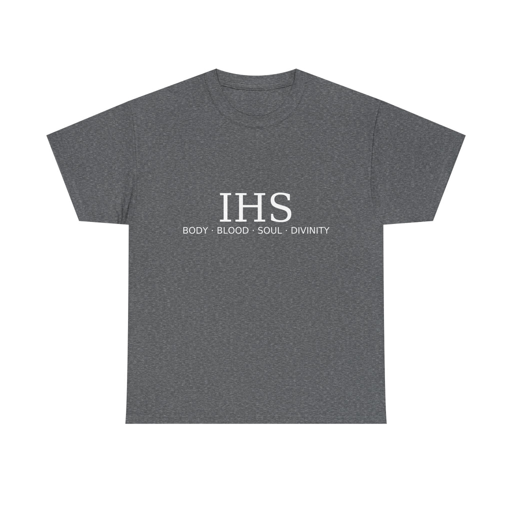 Unisex Tee with IHS Body Blood Soul Divinity Design