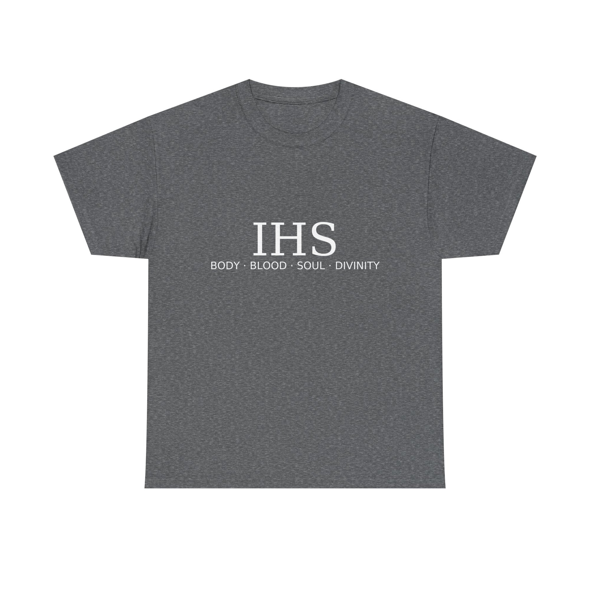 Unisex Tee with IHS Body Blood Soul Divinity Design