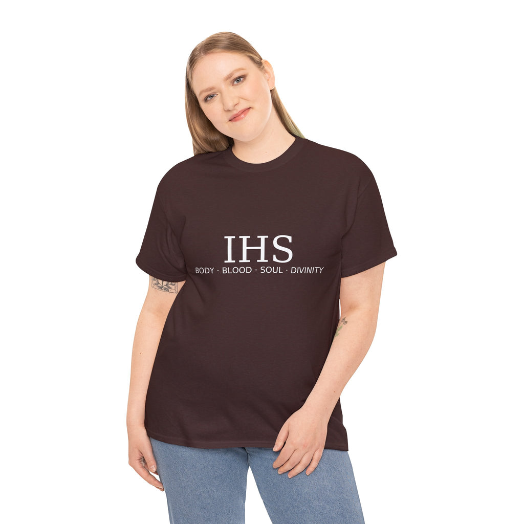 Unisex Tee with IHS Body Blood Soul Divinity Design