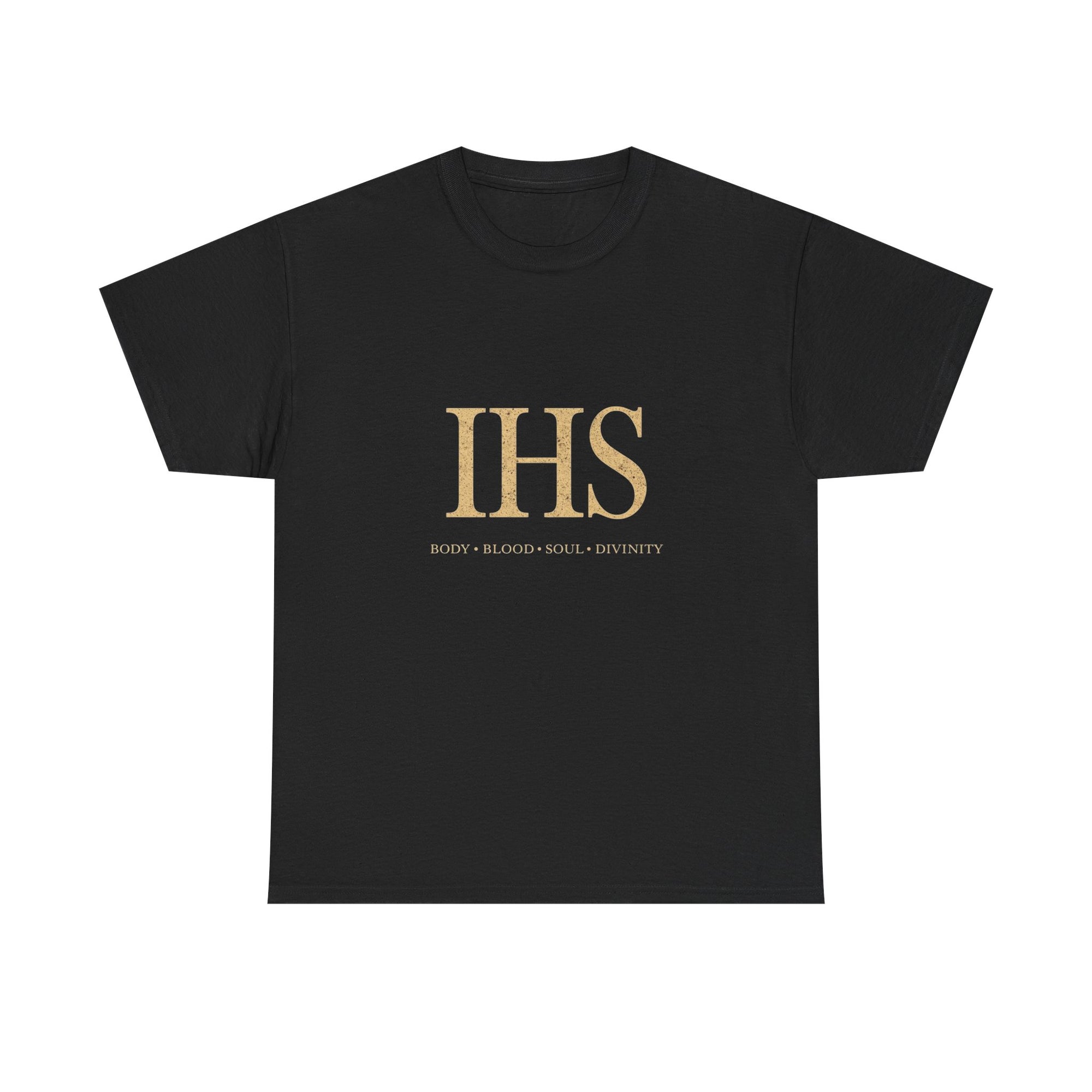 Unisex Tee with IHS Body Blood Soul Divinity Design
