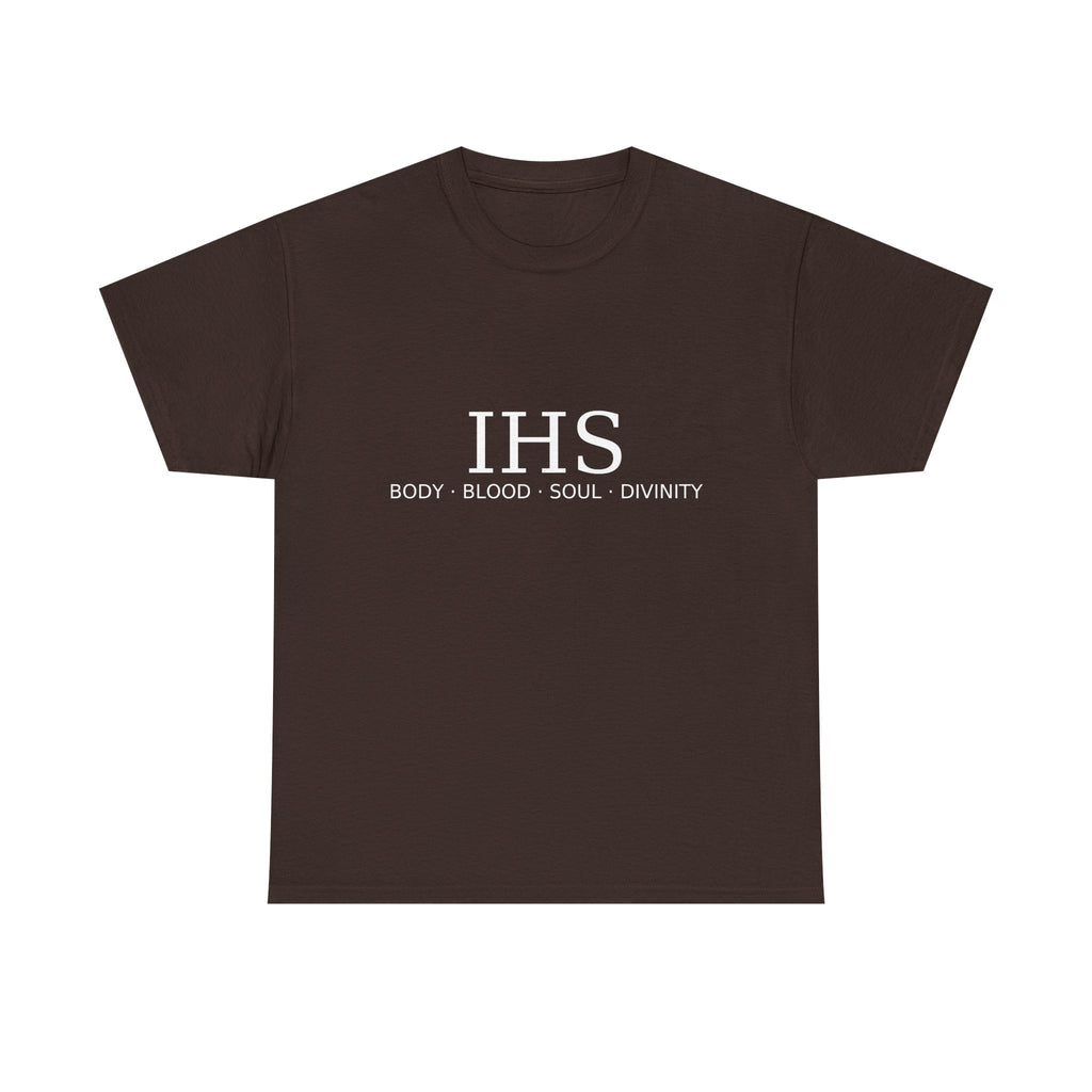 Unisex Tee with IHS Body Blood Soul Divinity Design