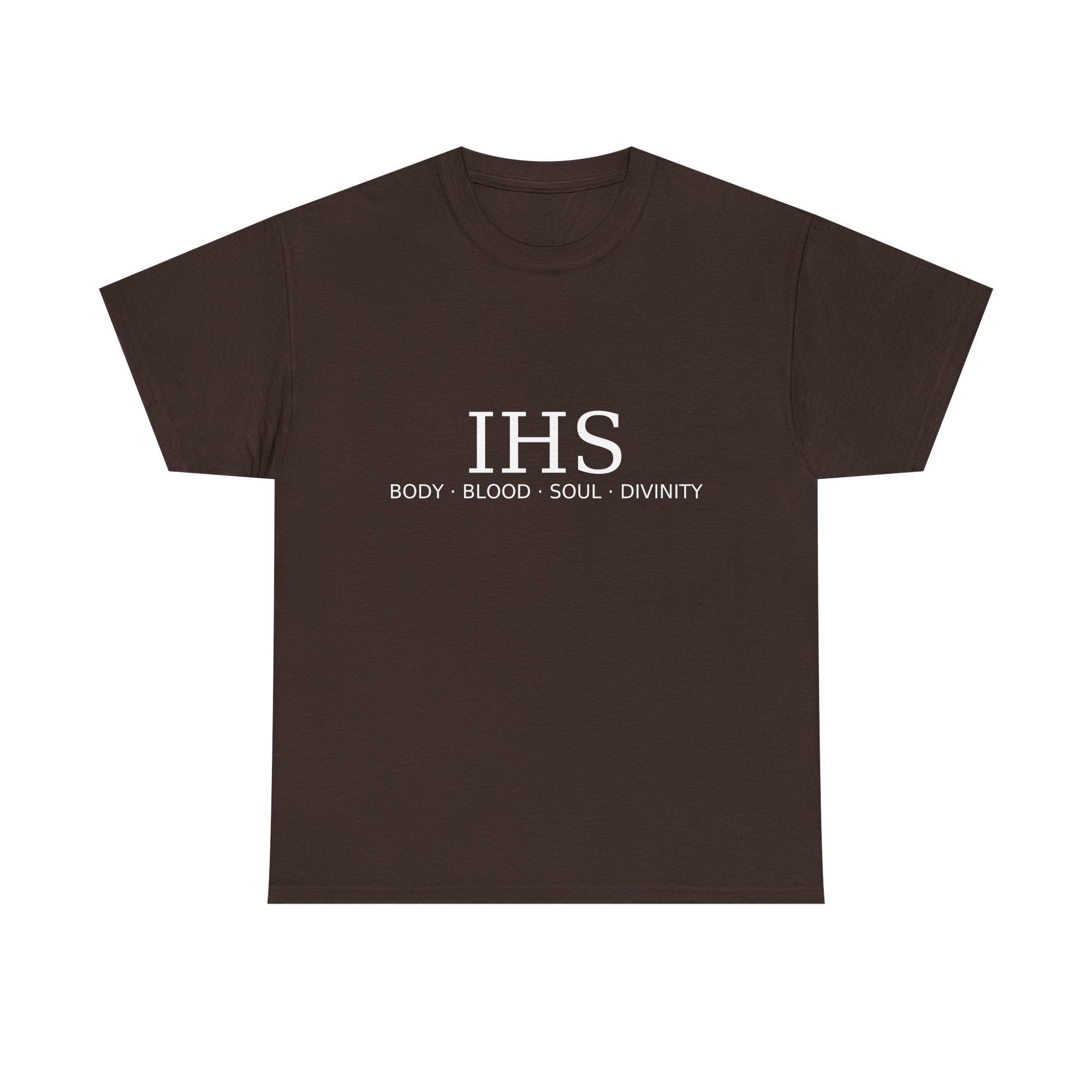 Unisex Tee with IHS Body Blood Soul Divinity Design