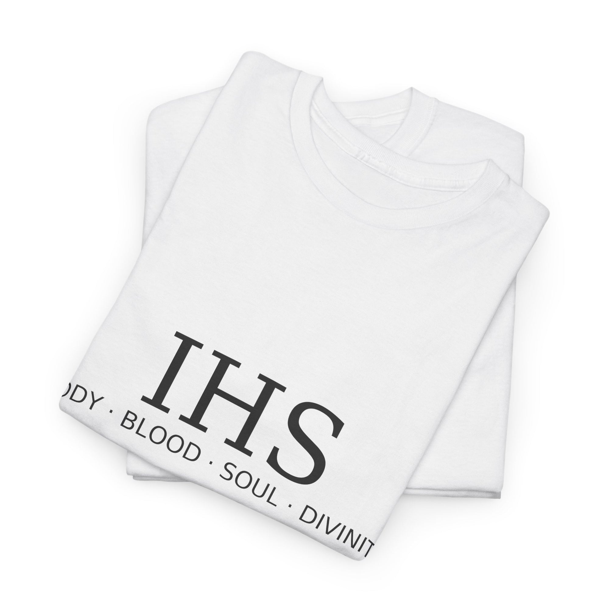 Unisex Tee with IHS Body Blood Soul Divinity Design