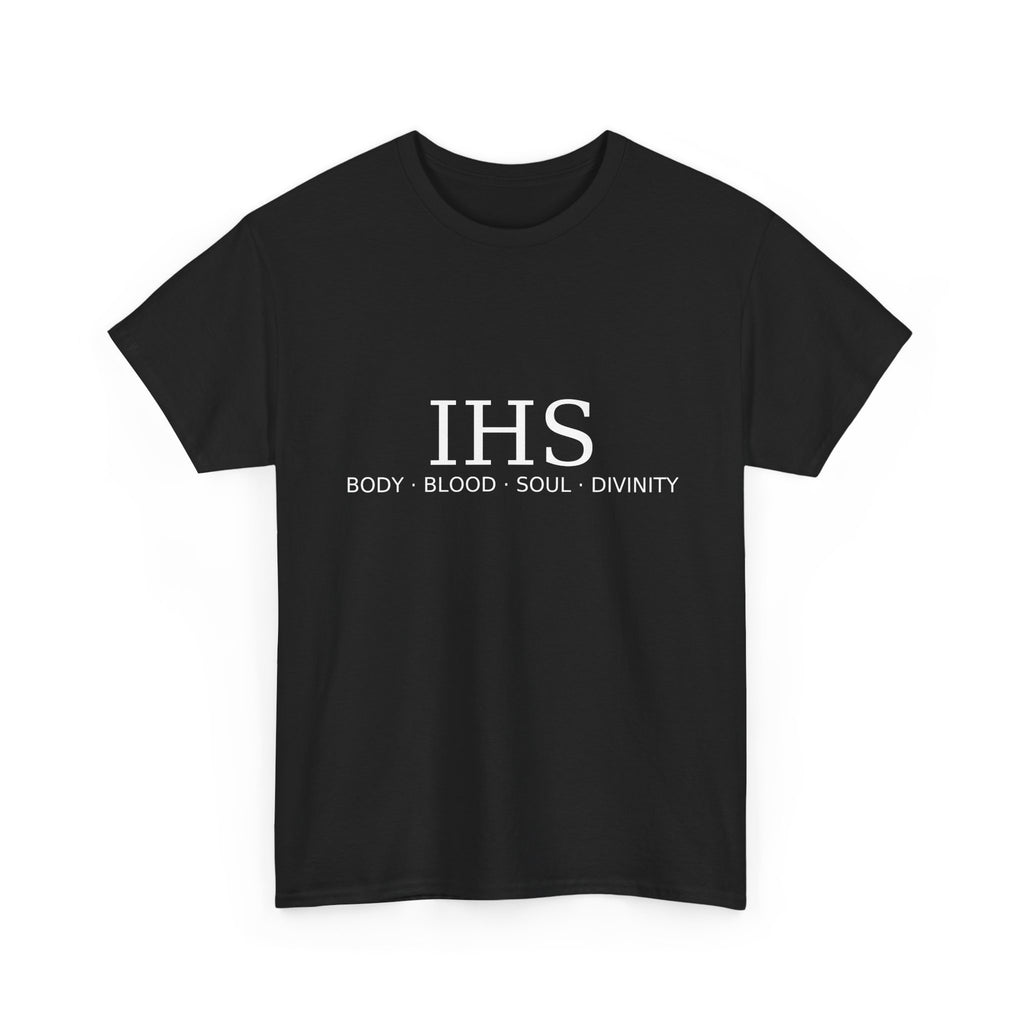 Unisex Tee with IHS Body Blood Soul Divinity Design