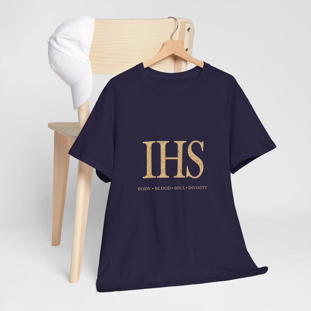Unisex Tee with IHS Body Blood Soul Divinity Design