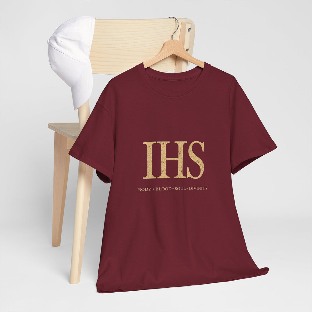 Unisex Tee with IHS Body Blood Soul Divinity Design