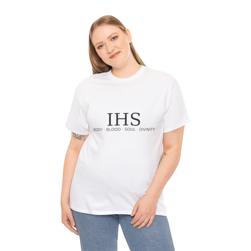 Unisex Tee with IHS Body Blood Soul Divinity Design
