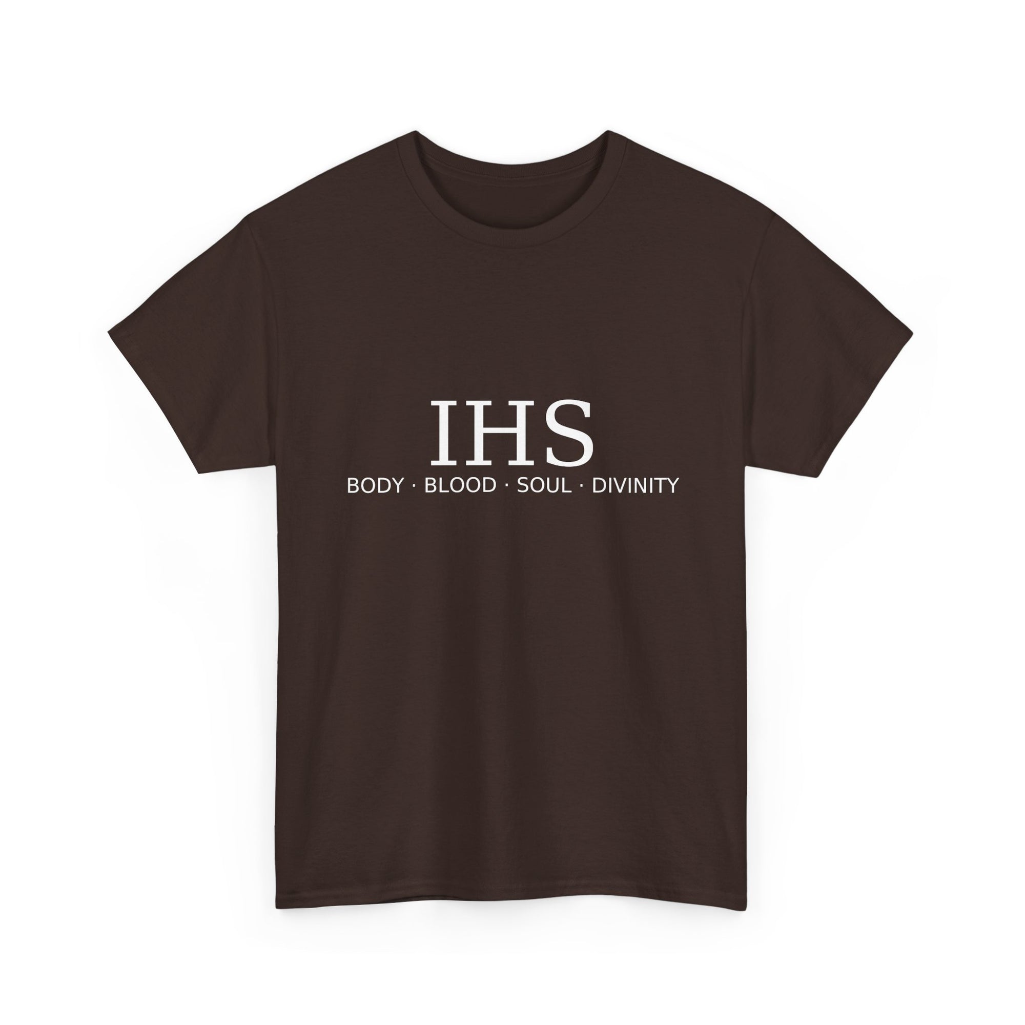 Unisex Tee with IHS Body Blood Soul Divinity Design