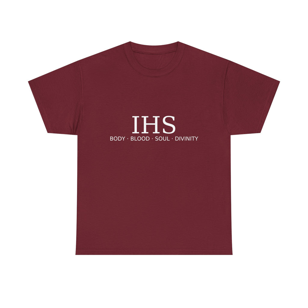 Unisex Tee with IHS Body Blood Soul Divinity Design