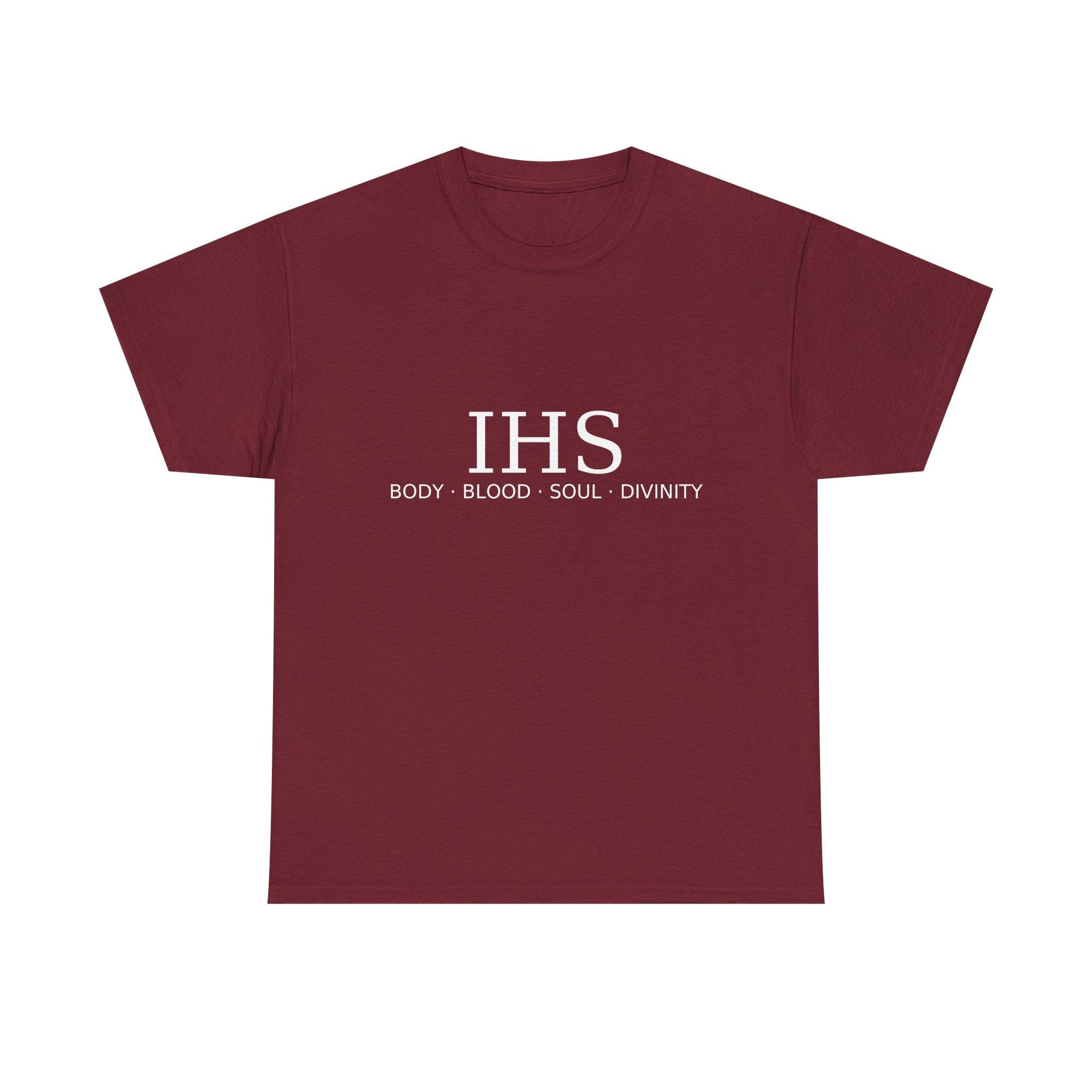 Unisex Tee with IHS Body Blood Soul Divinity Design
