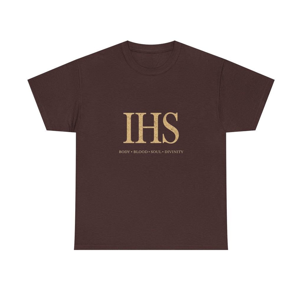 Unisex Tee with IHS Body Blood Soul Divinity Design