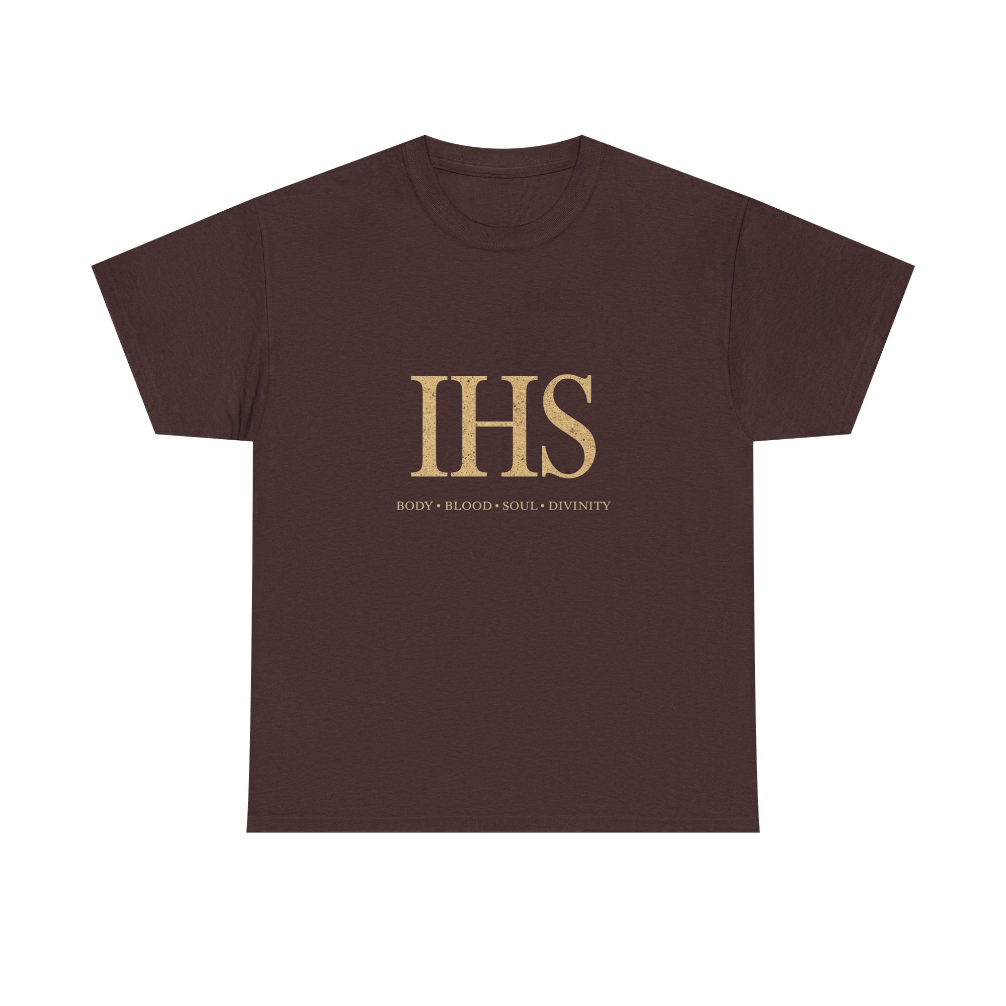 Unisex Tee with IHS Body Blood Soul Divinity Design