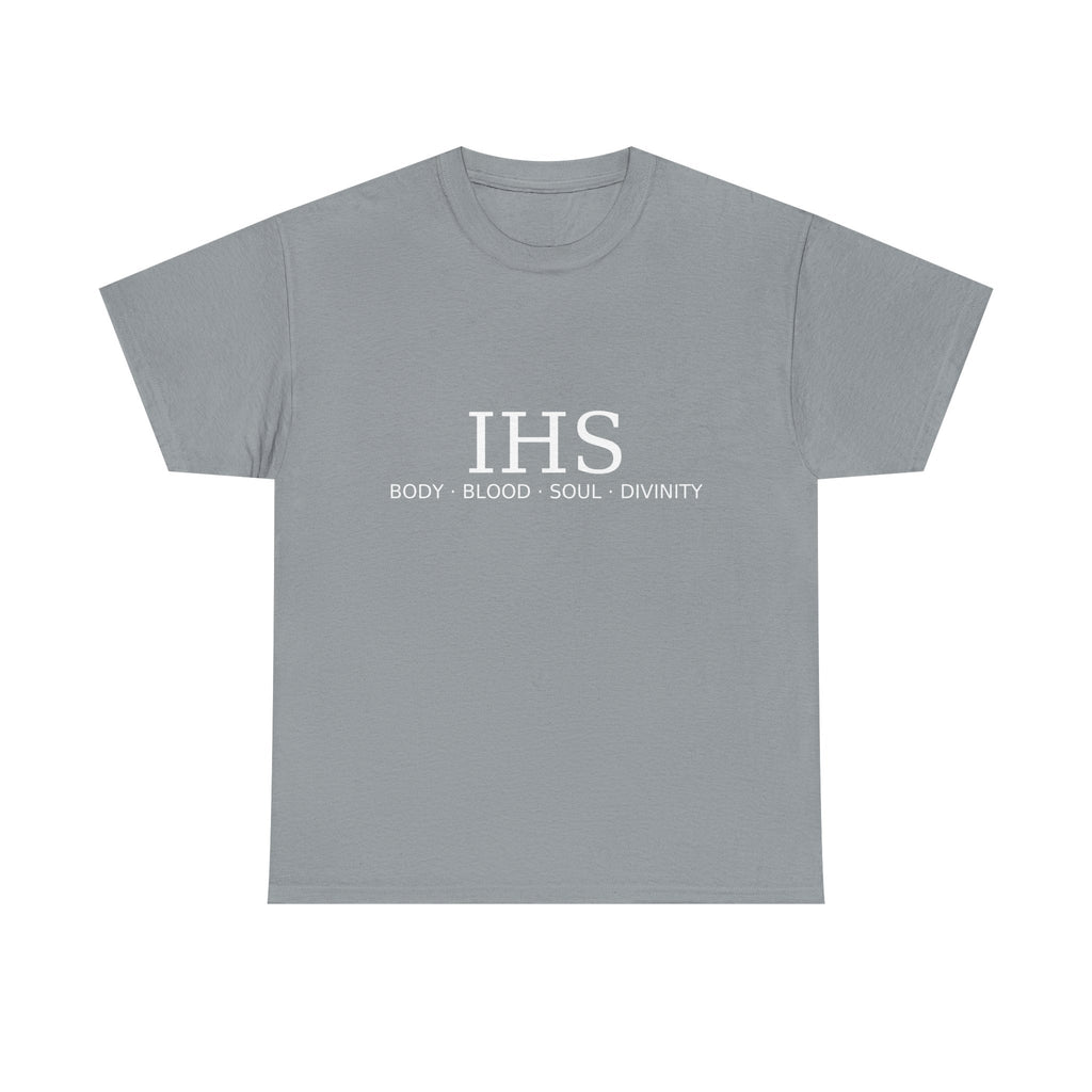 Unisex Tee with IHS Body Blood Soul Divinity Design