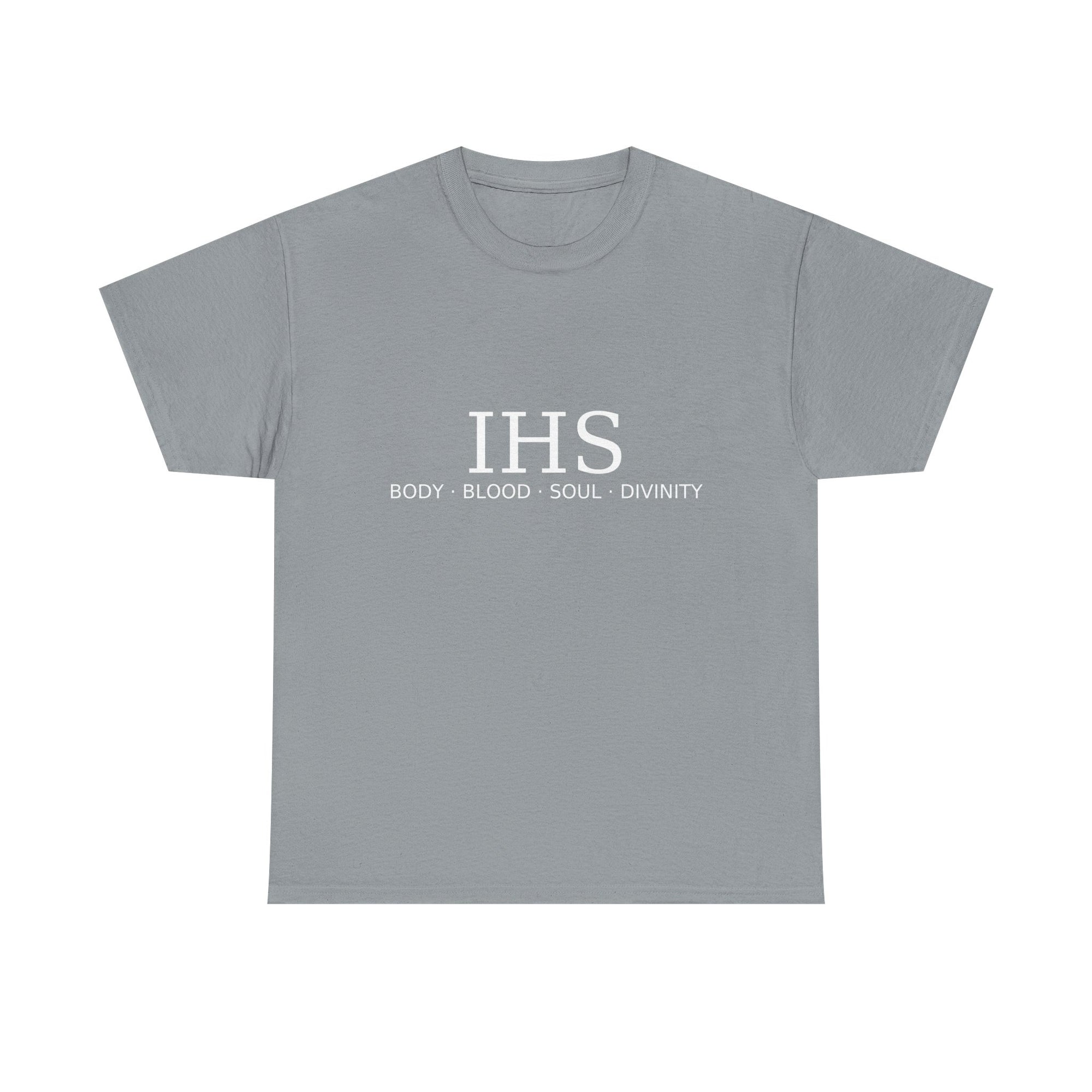 Unisex Tee with IHS Body Blood Soul Divinity Design