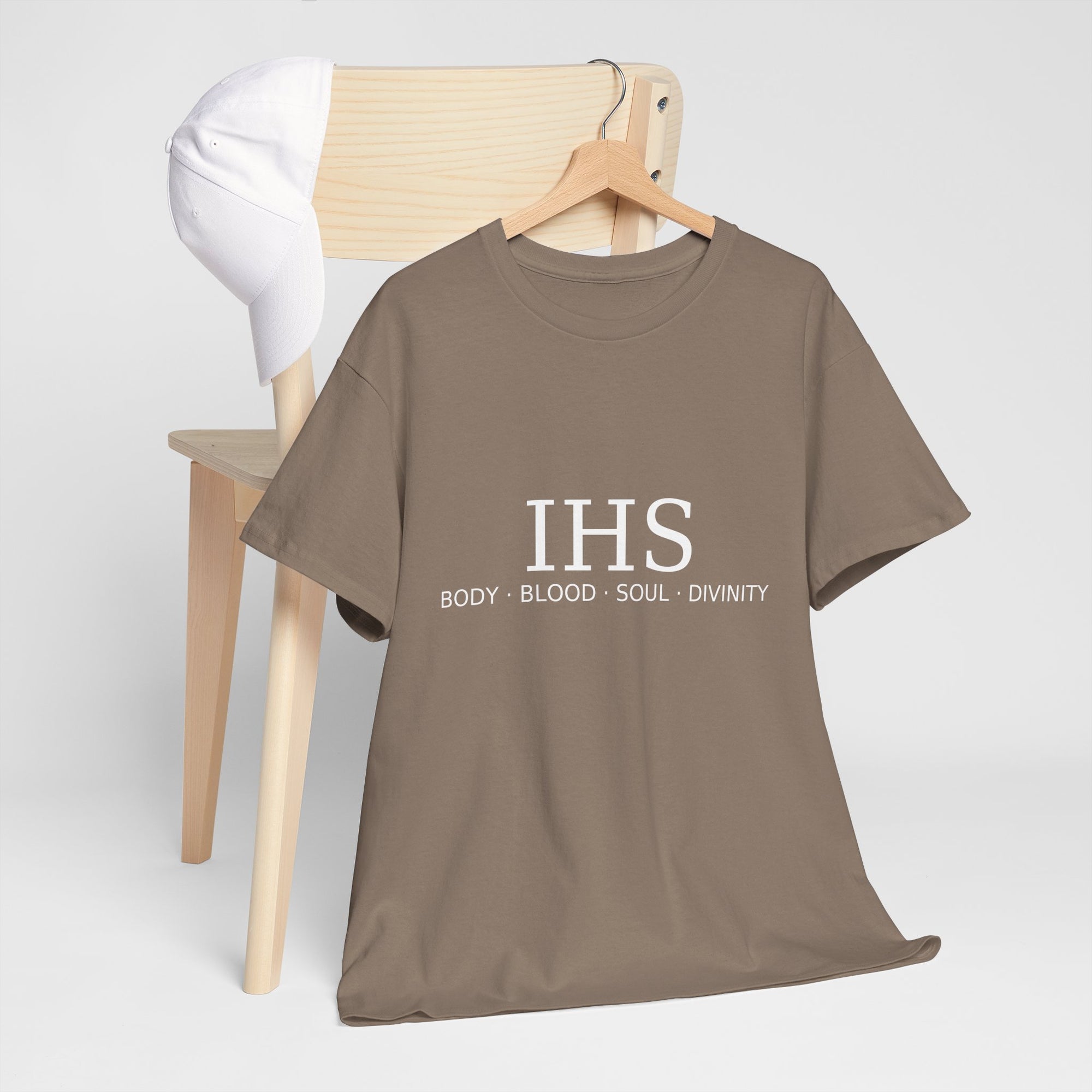 Unisex Tee with IHS Body Blood Soul Divinity Design