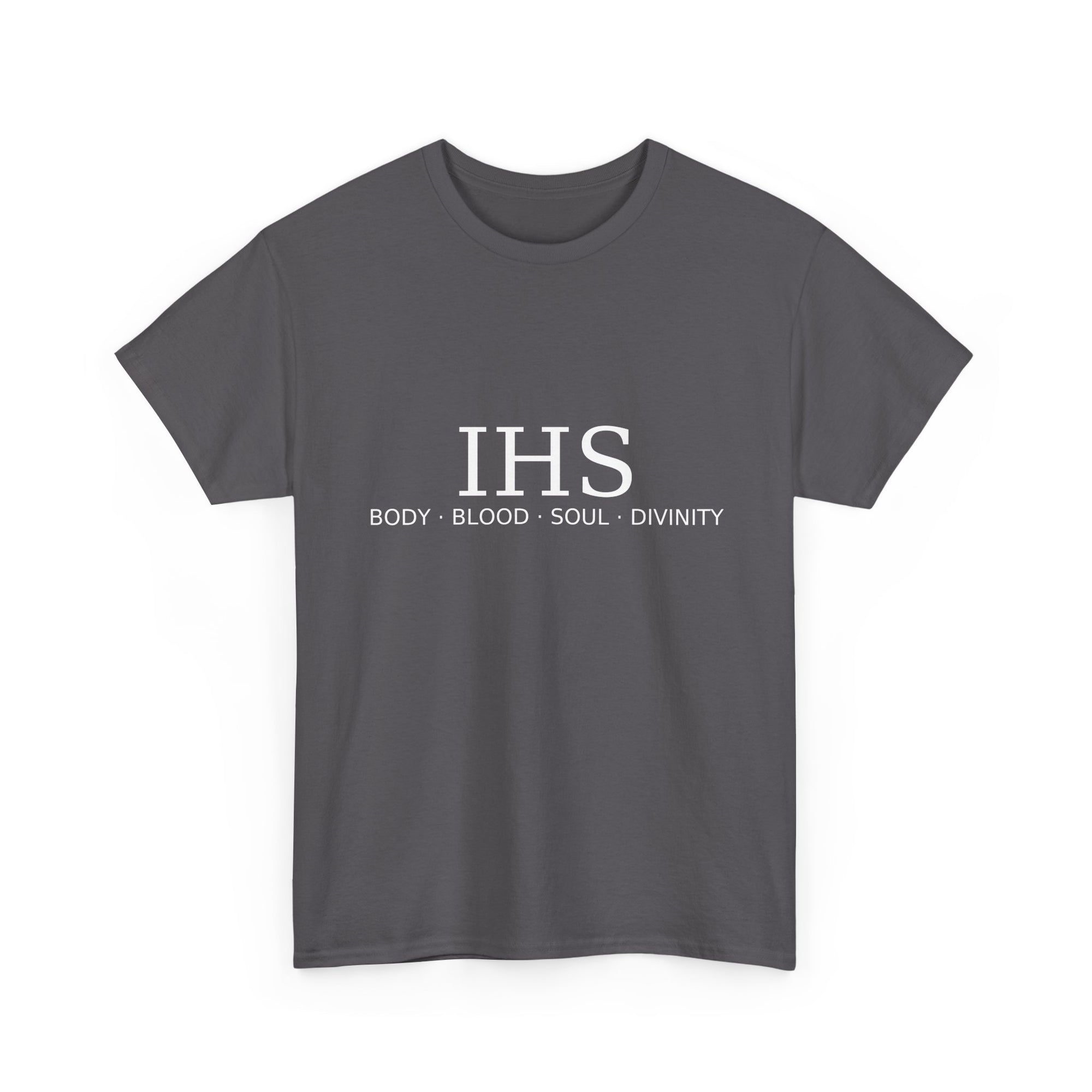 Unisex Tee with IHS Body Blood Soul Divinity Design