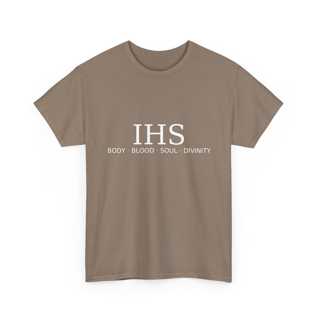 Unisex Tee with IHS Body Blood Soul Divinity Design
