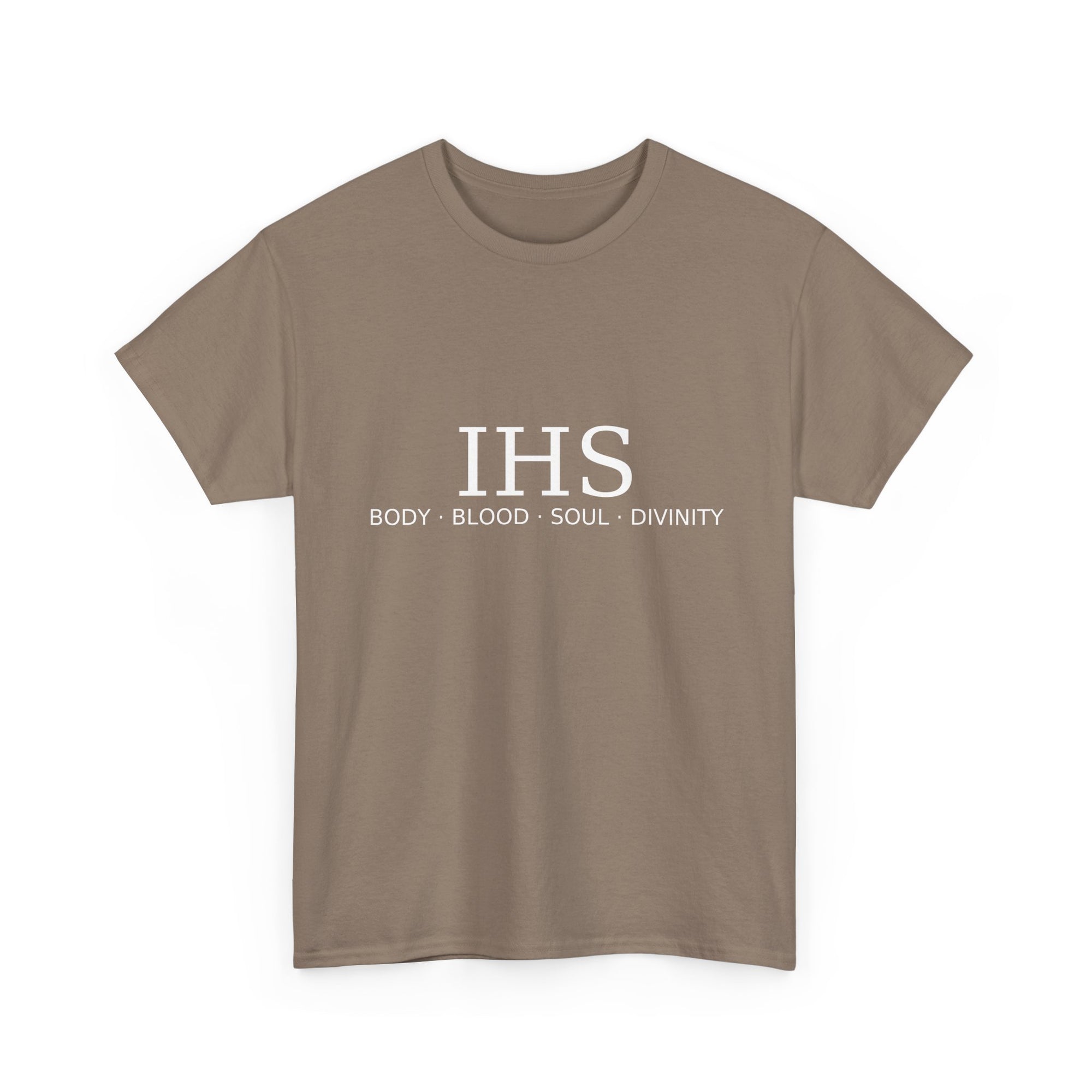 Unisex Tee with IHS Body Blood Soul Divinity Design