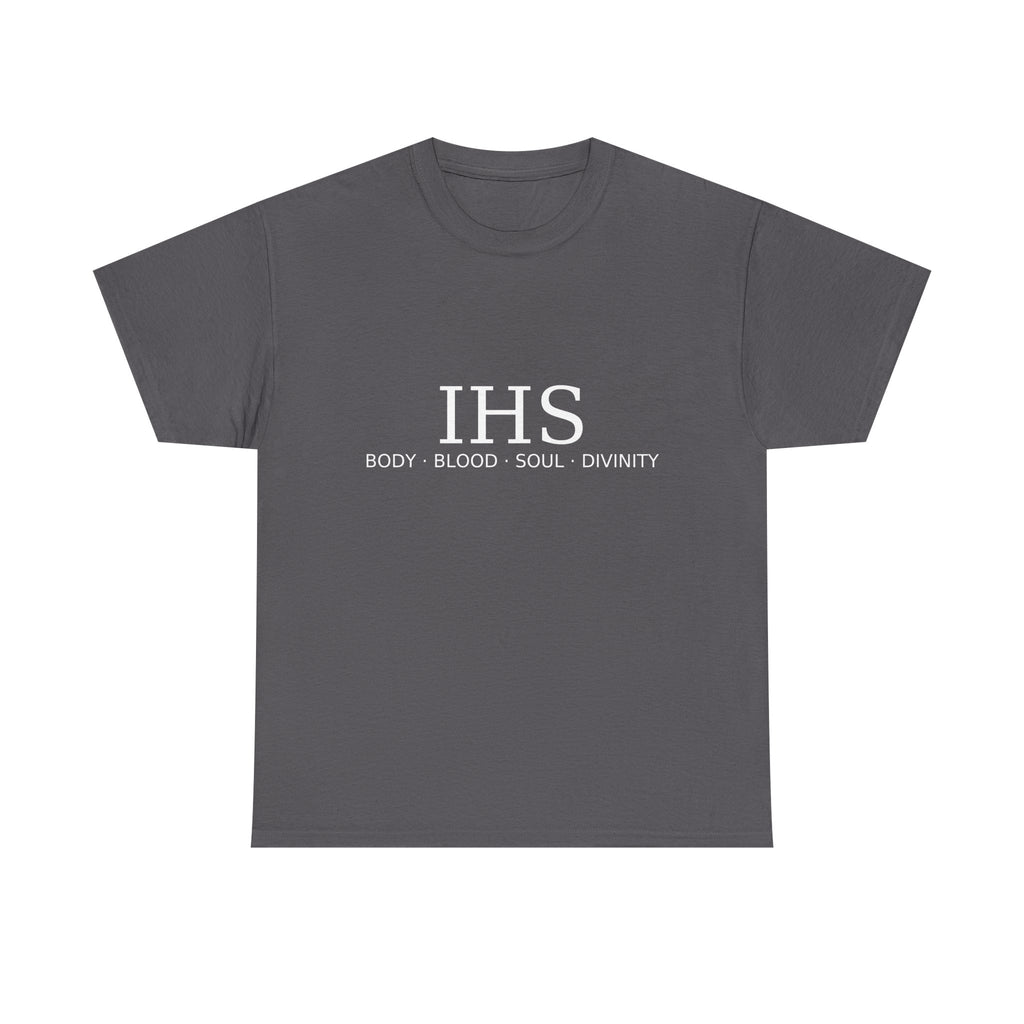 Unisex Tee with IHS Body Blood Soul Divinity Design