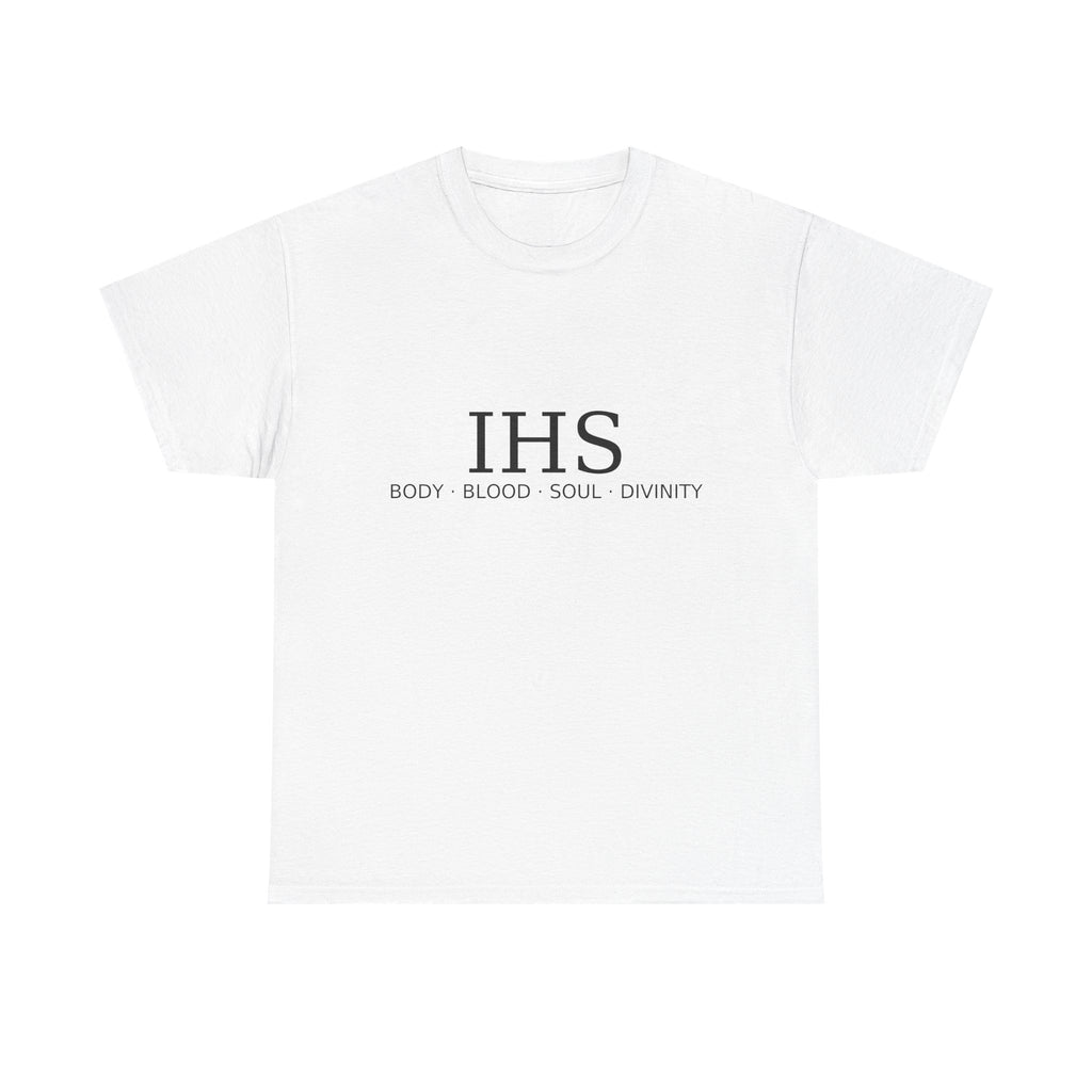 Unisex Tee with IHS Body Blood Soul Divinity Design