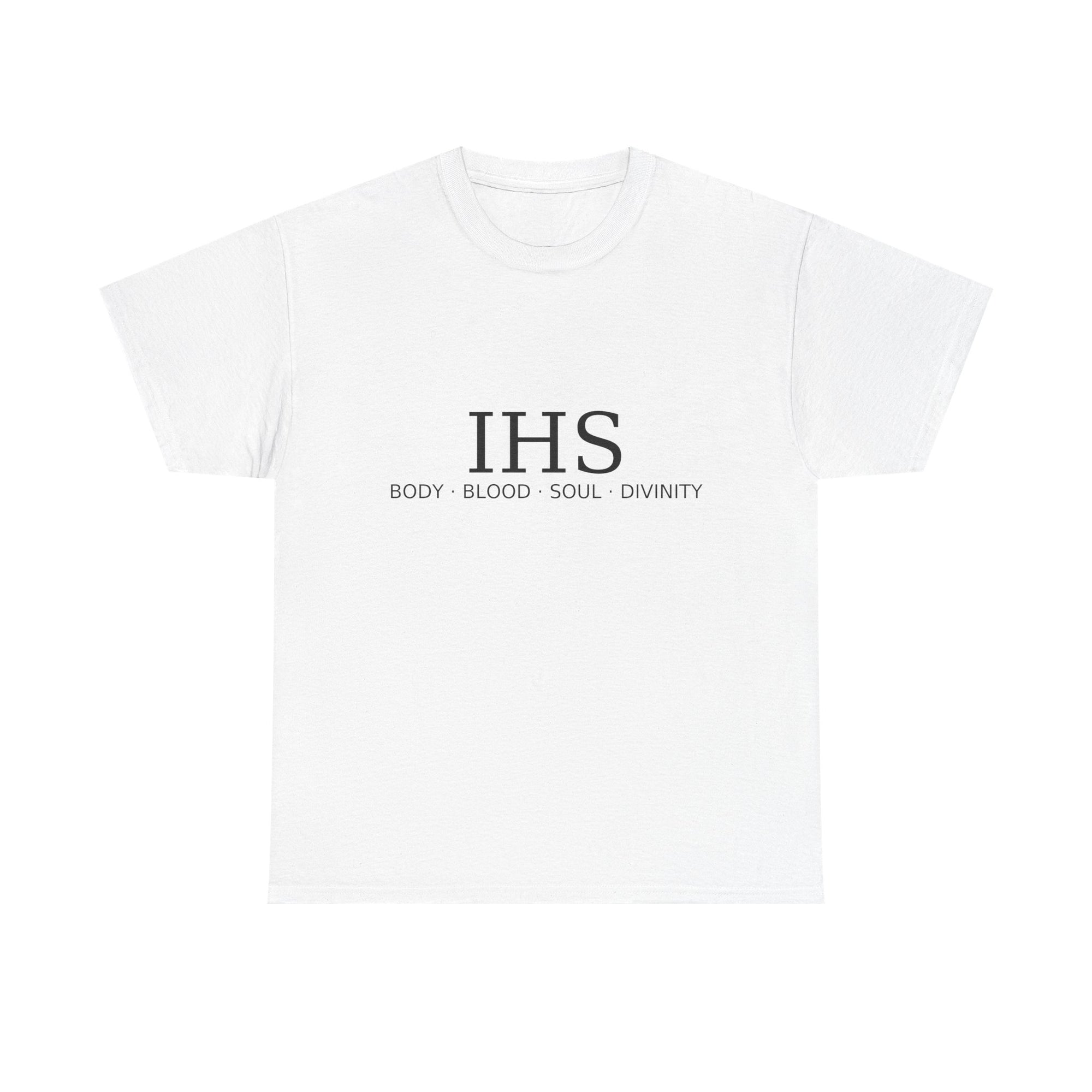 Unisex Tee with IHS Body Blood Soul Divinity Design